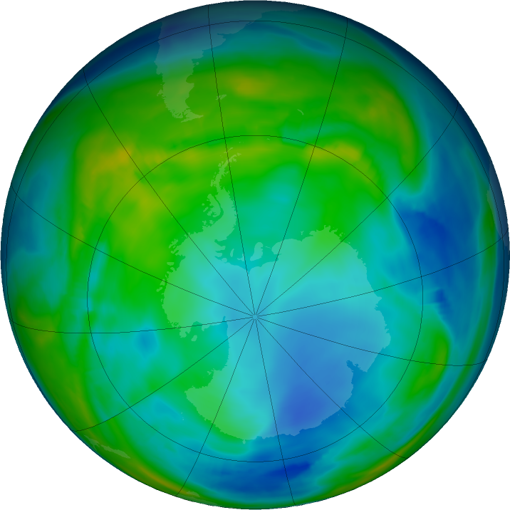 Antarctic ozone map for 22 June 2019
